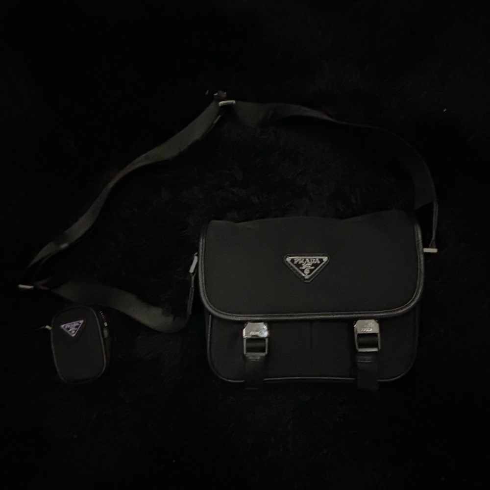 Unisex Prada Nylon and Saffiano leather shoulder bag